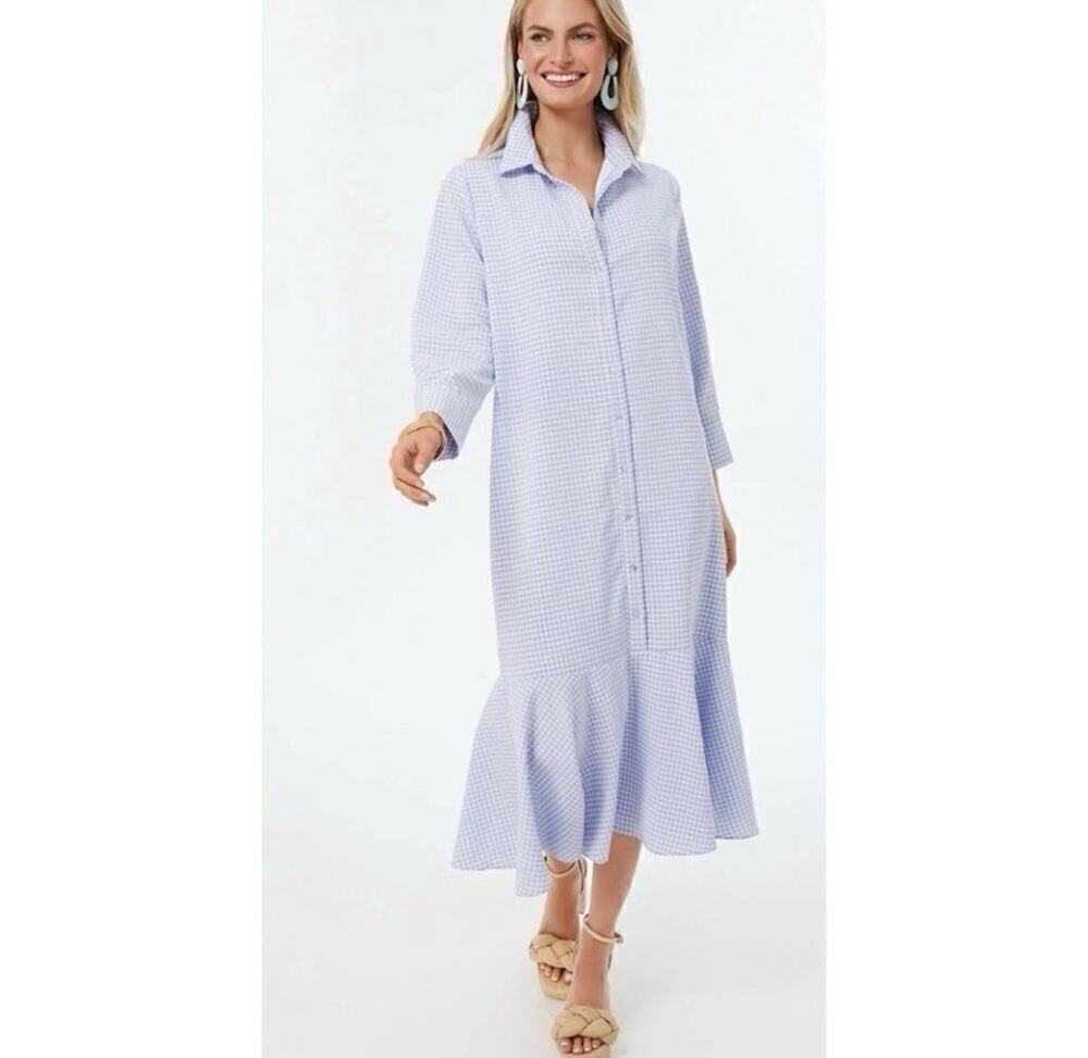 Tuckernuck Lavender Gingham Midi Shirt Dress